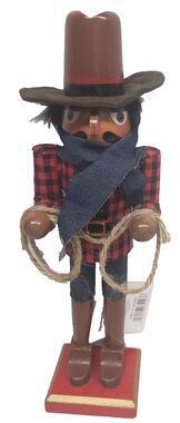 Wooden Christmas Nutcracker,12", AFRICAN AMERICAN COWBOY WITH LASSO,Merry Bright